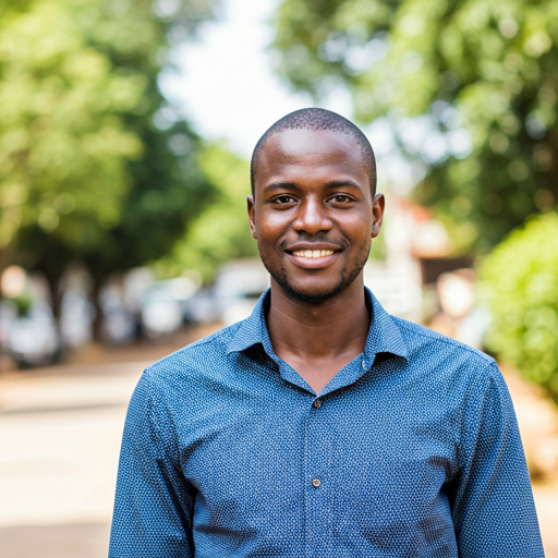 Smiling man in blue shirt
